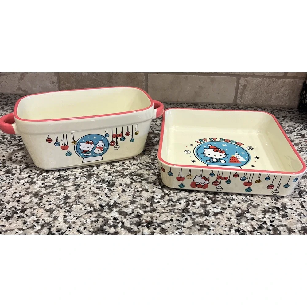 New Set Of 2 Hello Kitty Xmas Let It Snow Globe Loaf Pan Square Baking Pan ZRike